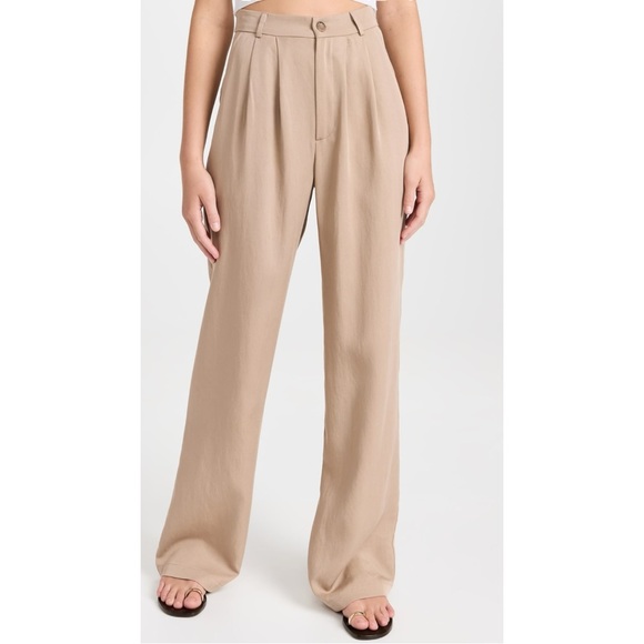 Reformation Mason Pant - Tan Brown Wide Leg Mid Rise Slouchy Pants Trousers - 0P